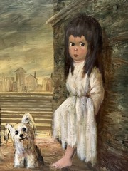 Harold Abruzzi Stephenson Painting Large Big Eye Girl Child Puppy Dog Urban Oil