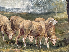 19th Century Barbizon Oil on Canvas – Muttons Shepherd and Sheeps in Countryside