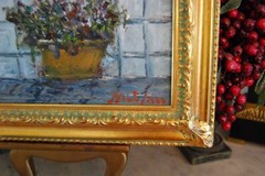 FRAMED SIGNED ORIGINAL OIL VIOLET FLOWERS ON POT A STILL LIFE ARTIST HECTO VIDAL