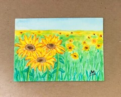 Sunflowers painting, Original Sunflower Field Art, ACEO Direct from Artist