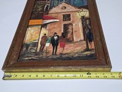 Original Painting On Board „European Cafe Scene“ OOAK Signed Jerueken 26×14