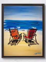 Two Beach Chairs Abstract AcrylicOriginal Art 14×11 Canvas