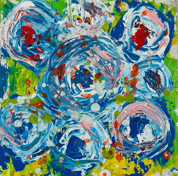 Original Blue Roses Floral Art Abstract Mini Flower Painting 4×4 Miz Katie