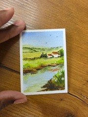 ACEO watercolor painting. Original Landscape