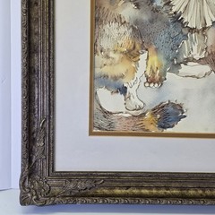 Original Watercolor Calico Cat Painting – Professionally Framed 15.5″ x 14.5″