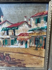 Rudy White „Village Street With Homes Scene“ Oil Painting – Signed And Framed