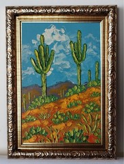 Framed Arizona Landscape Saguaro Cacti Desert Mountain 4×6 Oil Painting Original