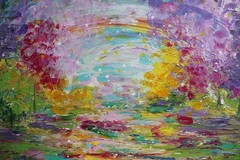 Original Painting 36×24 Colorful Landscape Canvas Art Spring Awakening