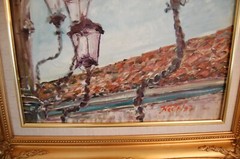 FRAMED ORIGINAL OIL BENT COLONIAL STREET LIGHTS THE AMERICAS ARTIST: HECTO VIDAL