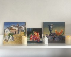 original oil painting, Italian mountain village,Wall Art, 35x35cm,Cityscape
