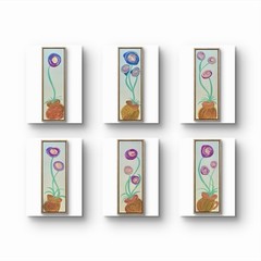 BLESSED#0517 Flower Pot Friends 4×12 Original Art Modern Minimal Abstract