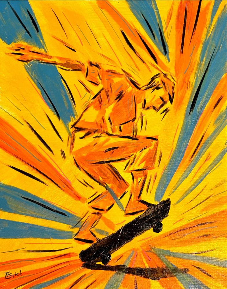 Original Skateboarder Action Painting Urban Sports Art 11×14 Acrylic Canvas