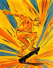 Original Skateboarder Action Painting Urban Sports Art 11×14 Acrylic Canvas