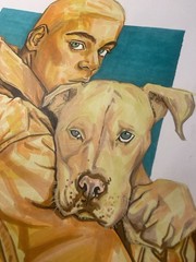 “Man’s Best Friend” Portrait, Alcohol Markers on Paper, Unframed Artwork 9”x12”