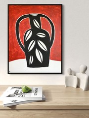 Mid-Century Modern Leaf Vase Painting, Abstract Still Life Art 11×14