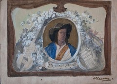 Portrait of a Man Musician Monument Design A. Hansen Signed Watercolor Circa 1900