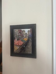 Original Watercolor Painting – NYC Little Italy Fruit Carts – 11×13 Framed Art,