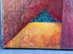 B. MILLER SIGNED ABSTRACT OIL PAINTING TEXTURED PYRAMID 12 X 12 CANVAS ORIGINAL