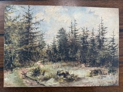 Antique 1905 Austrian School Oil Painting Forest Landscape AB Monogram