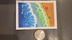 Original Miniature Beach Painting – Miniature Ocean Wave & Starfish Art,