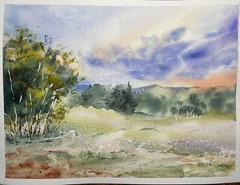 Original Watercolor Painting Landscape Nature Countryside – 9×12 inches – NEW
