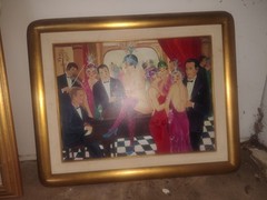 Hilda Gleizer Rindom Signed Framed Art Deco Painting Party Scene Women Men