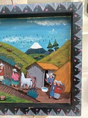 Folk Art Painting on Leather Tigua Ecuador Alpaca LLama etc. Unsigned READ!