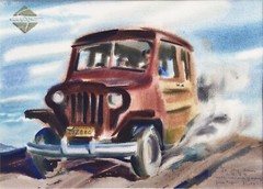 1949 Rex Brandt American Narrative Painting Willys Jeep Station Wagon