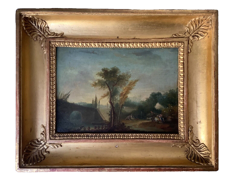 18th Century Romantic Gallant Scene Park Lovers in Garden Versailles Oil Canvas
