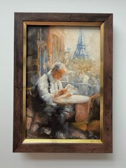 Paris Apartment Oil Painting Original Framed Impressionist Eiffel Tower Man 6х4