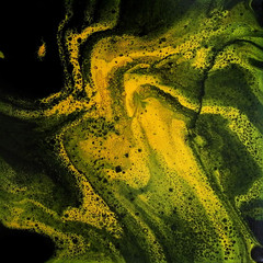 Abstract Painting Warm Yellow Green Fluid Art, 12×12 Original Canvas Decor