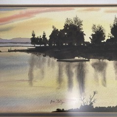 Jim Tally Water Color “Sunset” Signed Framed W/ About The Artist 11.5x22in