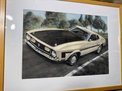 G Campbell? „Ford Mustang“ Watercolor/Gouache Painting – Signed And Framed