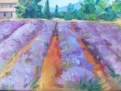 Purple Lavender Field Original Landscape Oil Painting Impressionism Artwork