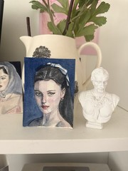 Original Watercolor ACEO Girl Portrait With Bow Miniature 2.5×3.5”
