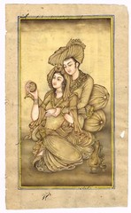 A Couple Embracing Hand Miniature Qajar Painting Gouache Pigment 6.5×10.5 Inches