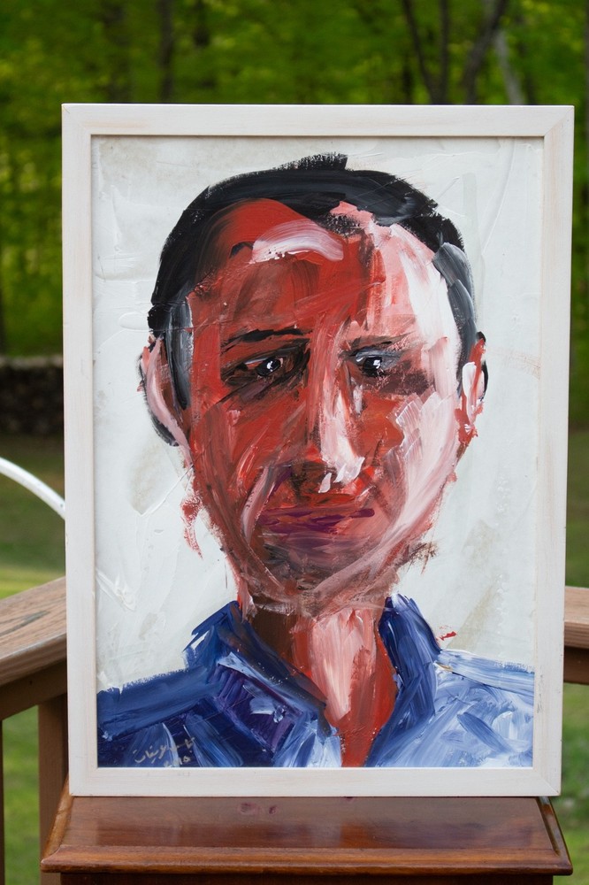 Original Art by Jordanian Artist Basel Uraiqat, oil on board, white wood frame
