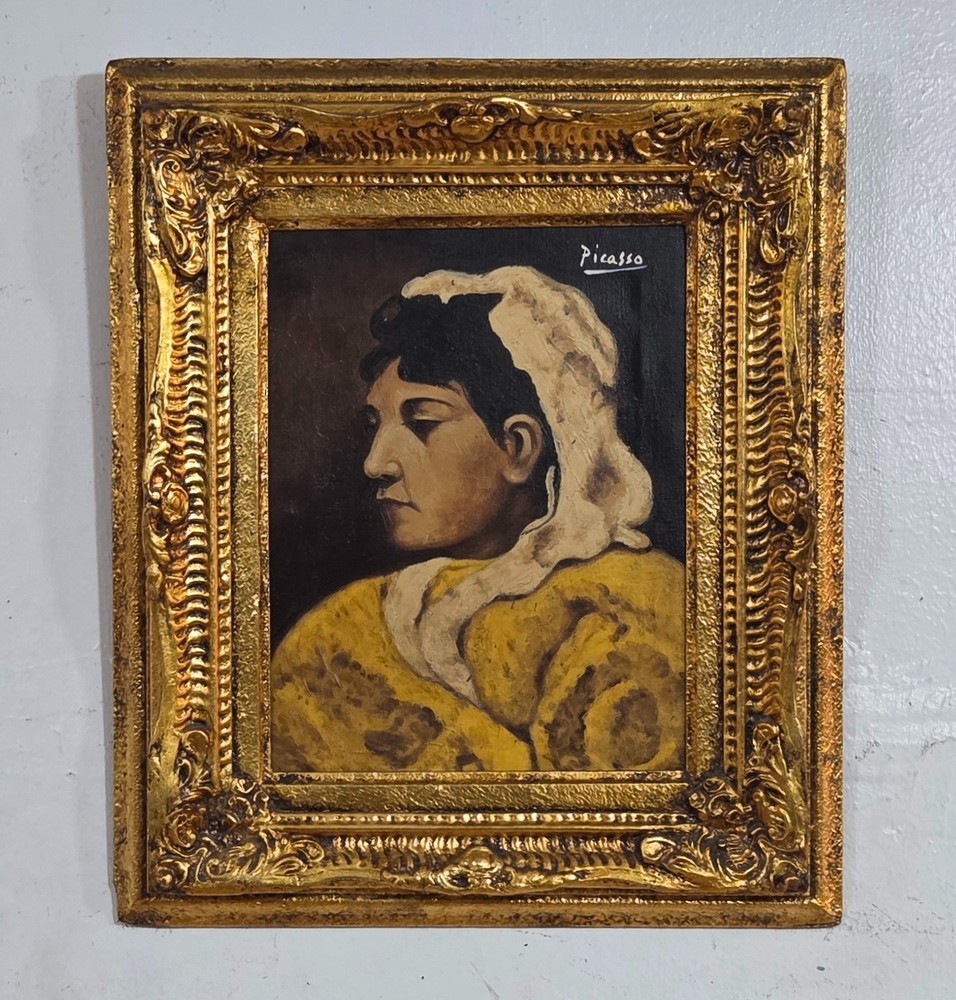 ANTIQUE OIL ON CANVAS BY PABLO PICASSO CIRCA 1906 WITH FRAME IN GOLDEN LEAF NICE
