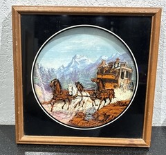 Vintage 1978 Stagecoach Framed Painting Retro Western Wall Hanging Decor, Rare!