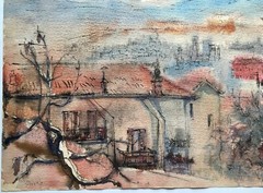 1962 Eliane Diverly Watercolor Painting French Impressionism Cityscape Signed