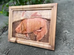 Carpfishing Fisherman Catches Carp Large Wood Carving Multicolor Picture Woodwor