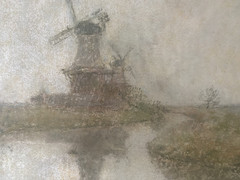 Pastel Signed Mill By The Water Reflection Autumn Misty