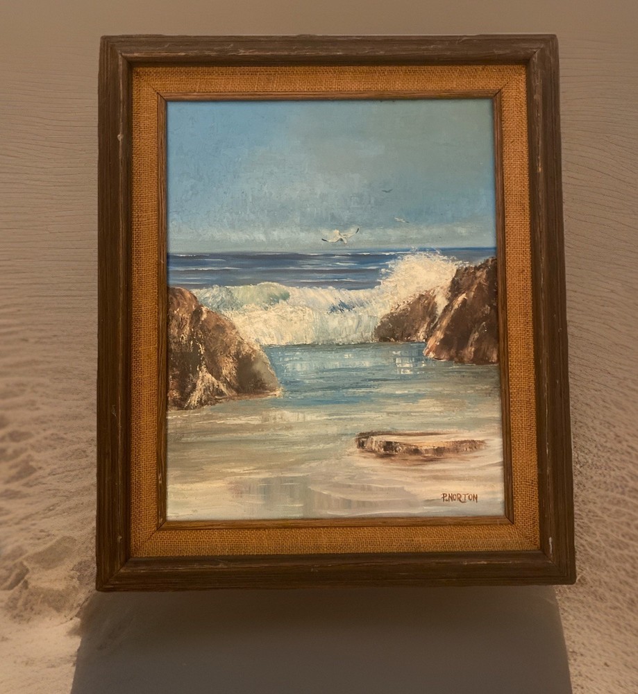 Vntg Original Oil Painting Crashing Waves Seascape Nautical Seagull 26” X 22”