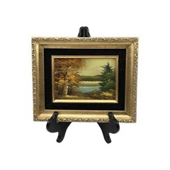 Small Oil Painting Landscape Mountain River Goldtone Ornate Frame Signed