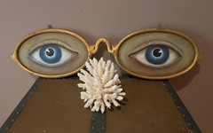 Antique Folk Art Assemblage Optometrist Trade Sign Painting by Dee Sprague