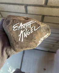 Banksy Inspired Art Hand Painted On A Rock Approx 7” X 5 1/2” X 3” Earth Angel