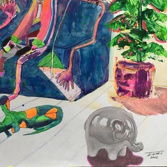 ALAIN DONATE CUBAN ART ORIGINAL MIXTA ,CARDBOARD SURREAL 23″X 28″ COLLECTION