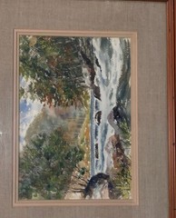 Vintage Original Landscape River Creek Watercolor Framed Matted Signed 23”X19”