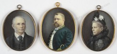 „Danish high-ranking official and his parents“, 3 fine miniatures,late 19th c.