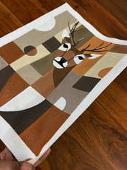 Original Art Geometric Stag Deer Painting Modern Abstract Wall Art Decor 12×16